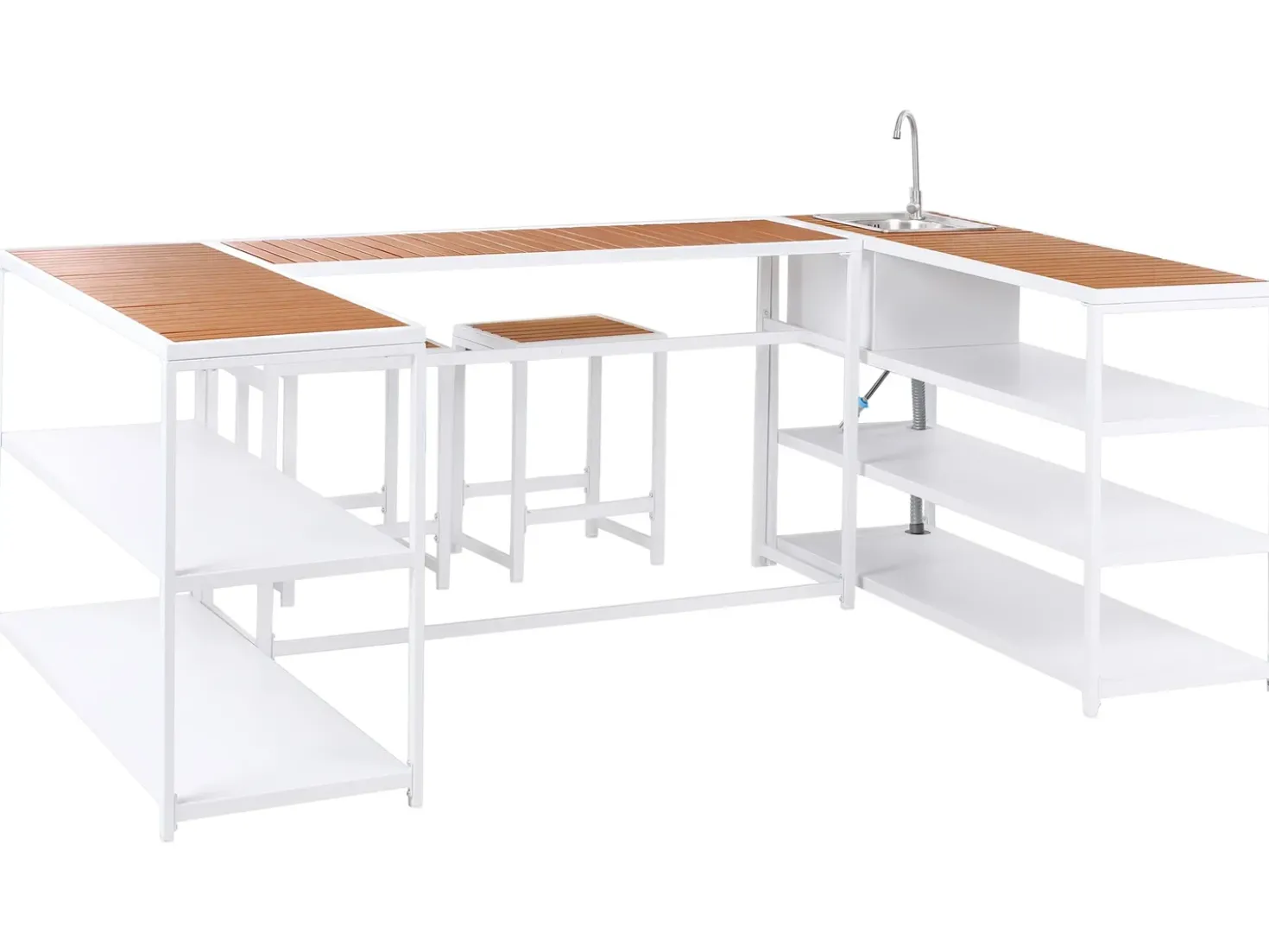 Set cucina da esterno con lavello AVETRANA Metallo Marrone/Bianco
