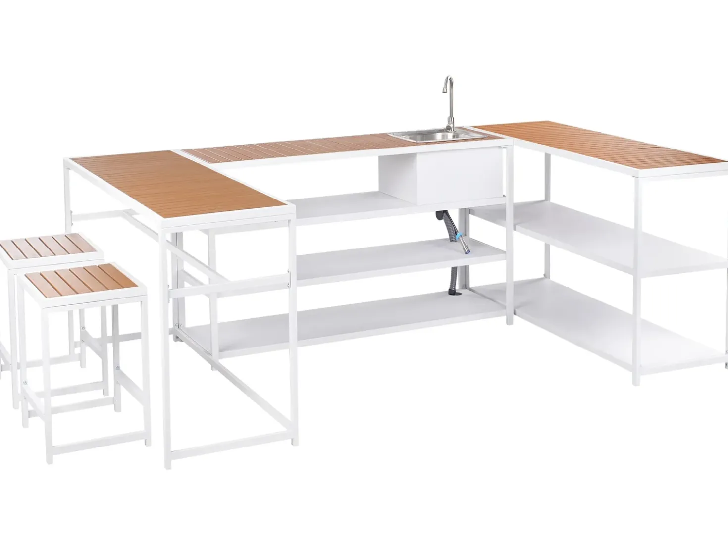Set cucina da esterno con lavello AVETRANA Metallo Marrone/Bianco