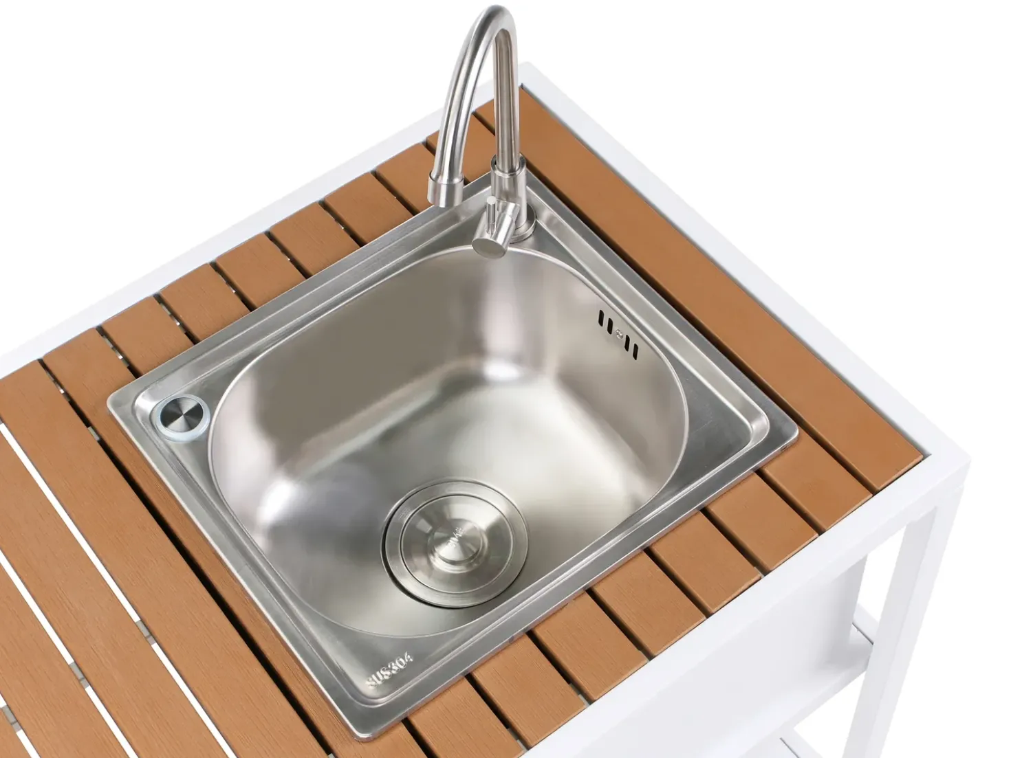 Set cucina da esterno con lavello AVETRANA Metallo Marrone/Bianco