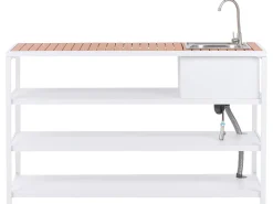 Set cucina da esterno con lavello AVETRANA Metallo Marrone/Bianco
