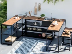 Set cucina da esterno con lavello AVETRANA Metallo Nero