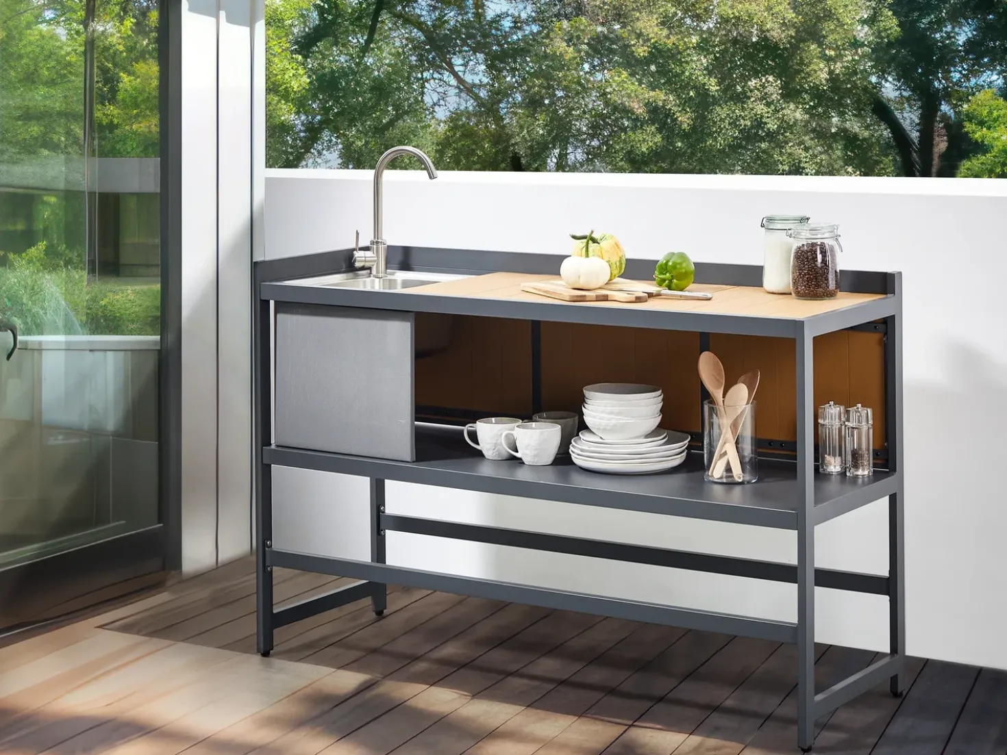 Set cucina da esterno con lavello ORTISEI Metallo Marrone chiaro