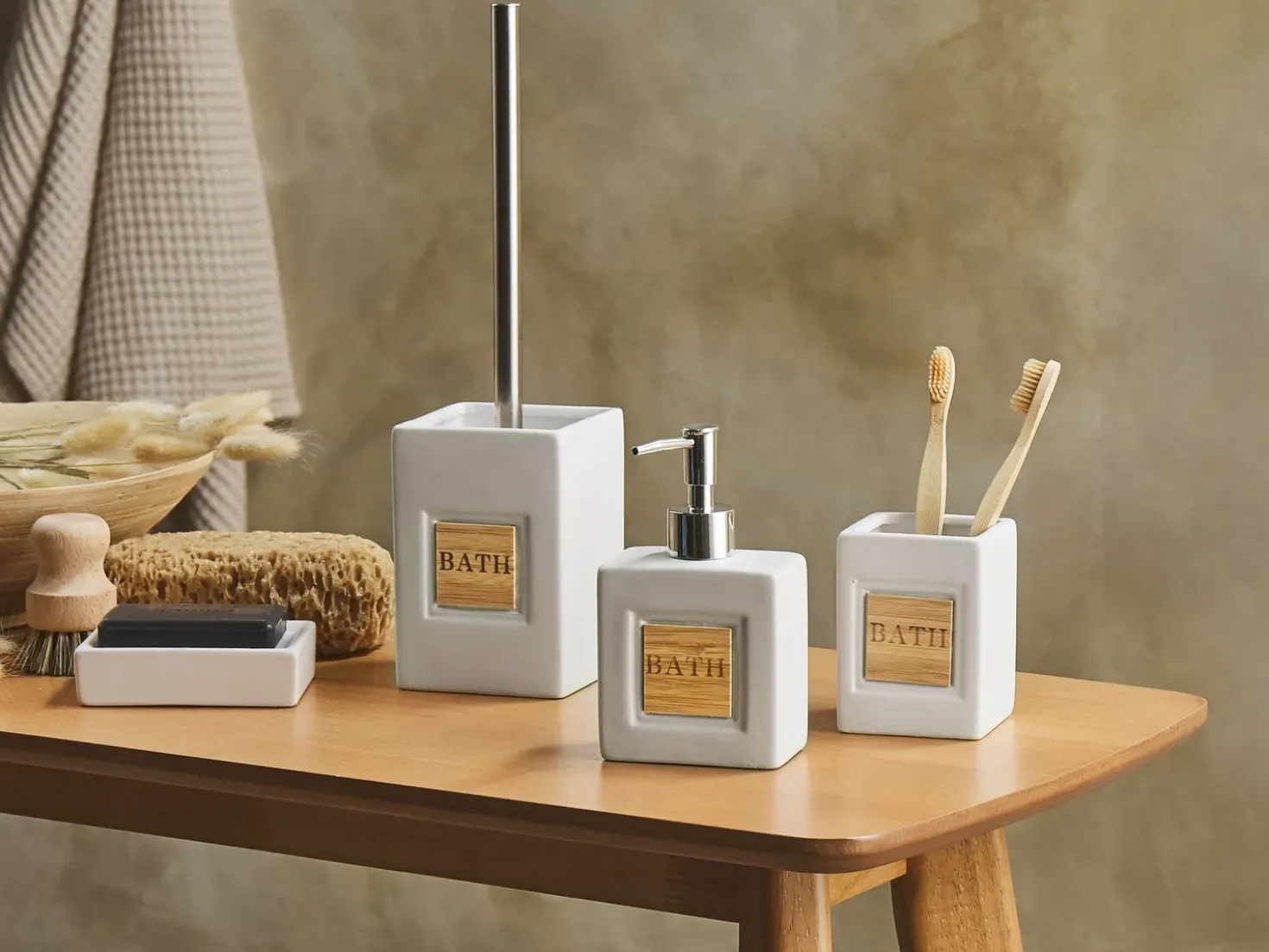 Set da 4 accessori per il bagno KOUROU Ceramica Beige