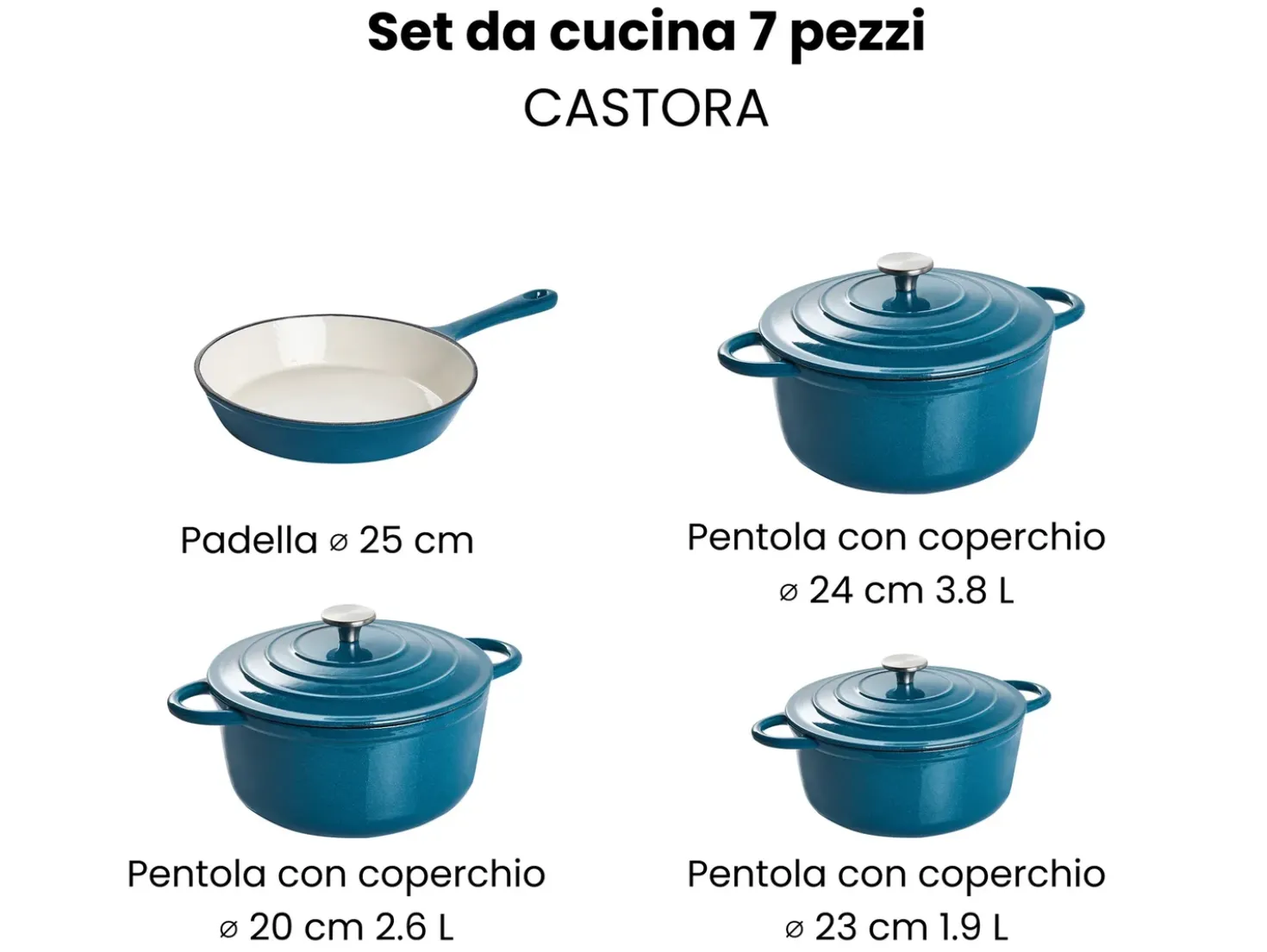 Set da 7 pezzi in ghisa CASTORA Blu