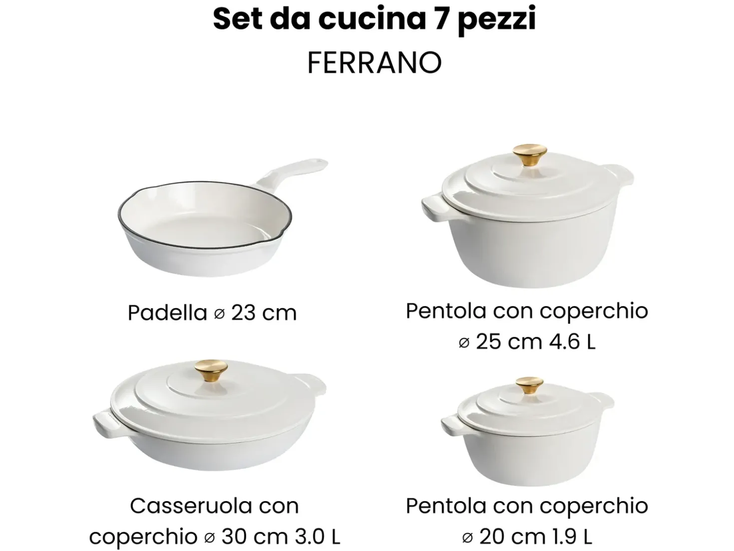 Set da 7 pezzi in ghisa FERRANO Bianco sporco Bianco