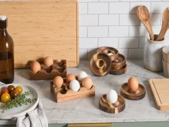 Set da 6 Portauova con 2 supporti FOURNIL Legno d'acacia Marrone