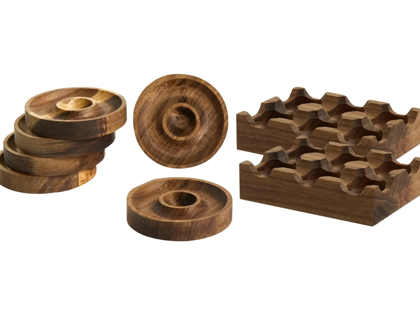 Set da 6 Portauova con 2 supporti FOURNIL Legno d'acacia Marrone
