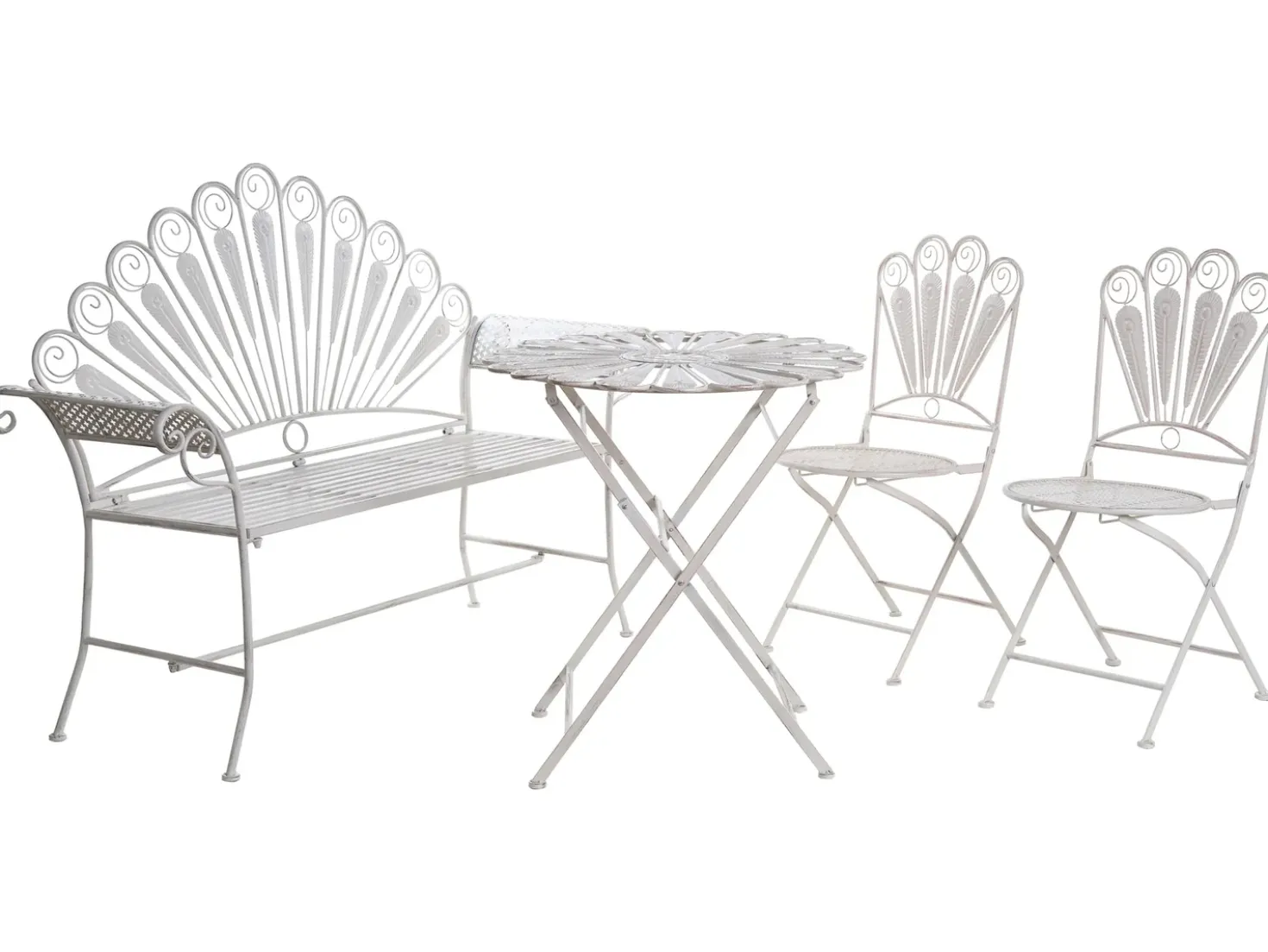Set da bistrot con panca PAVIA Metallo Bianco sporco