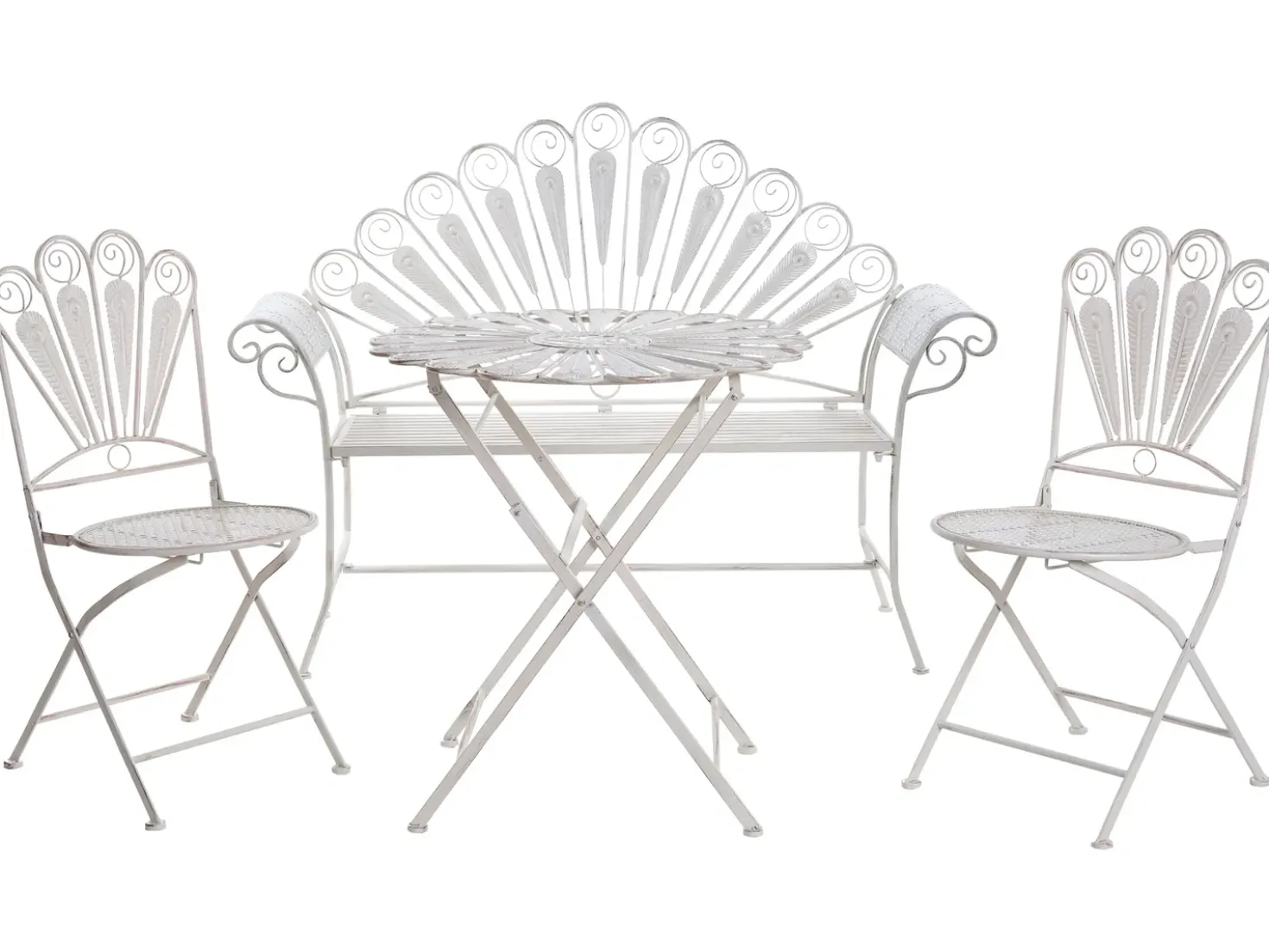 Set da bistrot con panca PAVIA Metallo Bianco sporco