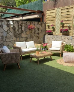 Set da giardino con tavolo 4 posti VITTORIA Rattan sintetico (PE) Bianco sporco