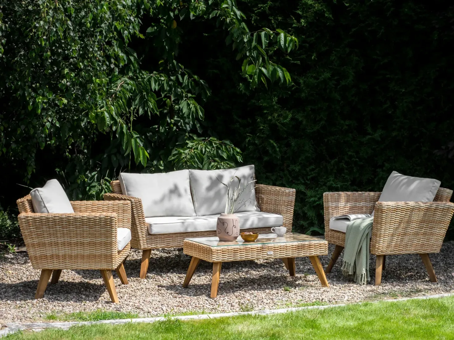 Set da giardino con tavolo 4 posti VITTORIA Rattan sintetico (PE) Bianco sporco