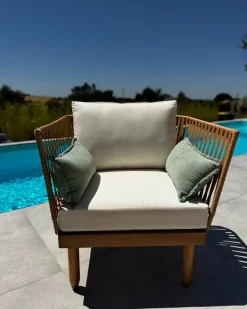 Set da giardino con tavolo 4 posti CREMONA Lato destro Legno d'acacia Bianco sporco