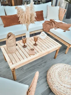 Set da giardino con tavolo 4 posti CREMONA Lato destro Legno d'acacia Bianco sporco