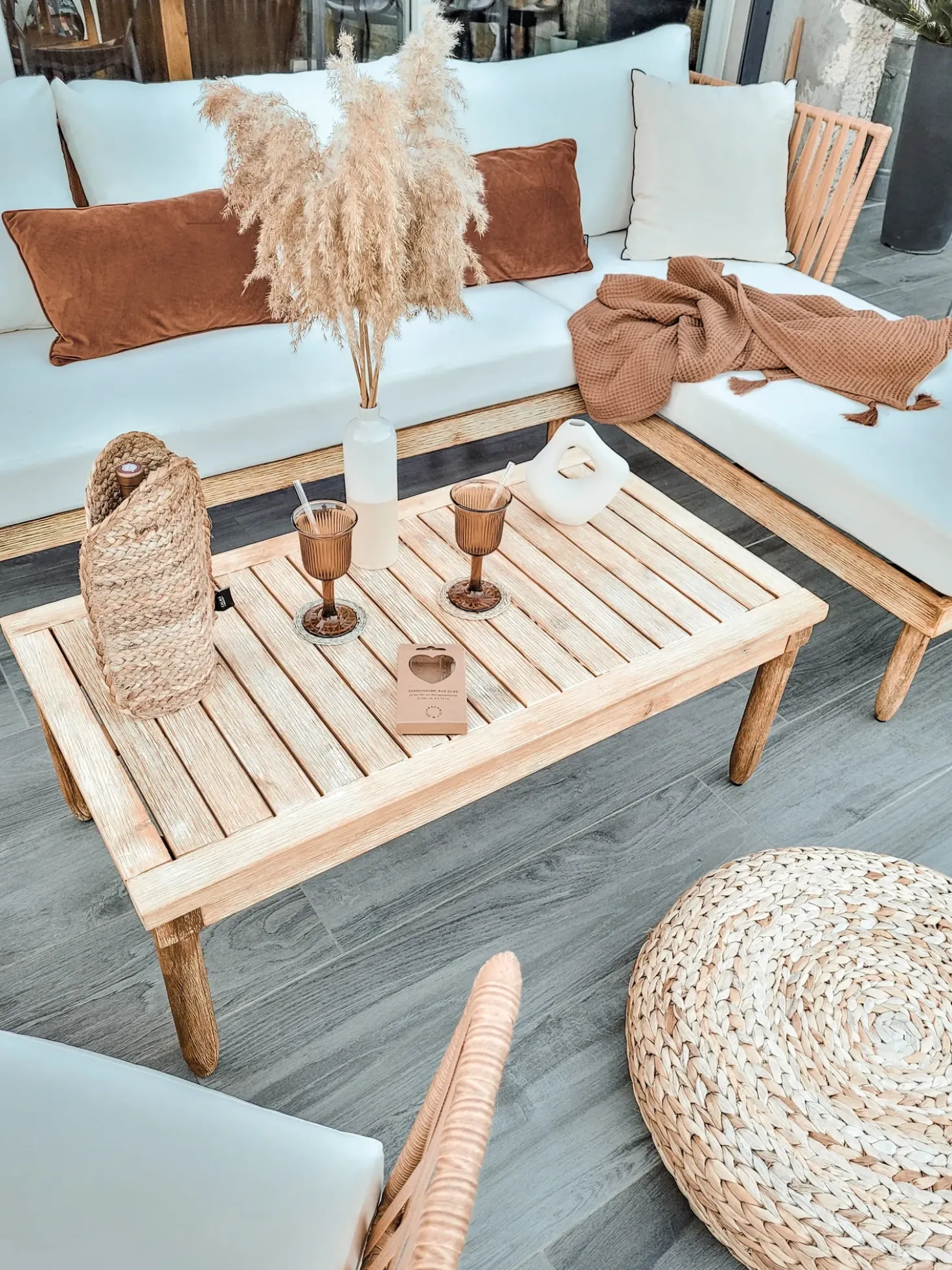 Set da giardino con tavolo 4 posti CREMONA Lato destro Legno d'acacia Bianco sporco