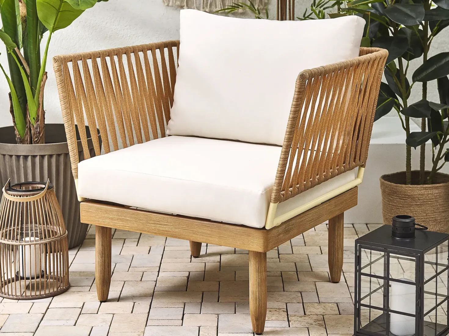 Set da giardino con tavolo 4 posti CREMONA Lato destro Legno d'acacia Bianco sporco