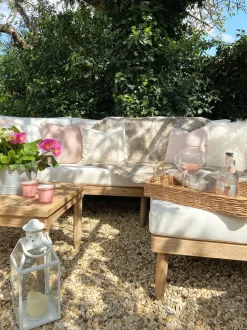 Set da giardino con tavolo 4 posti CREMONA Lato destro Legno d'acacia Bianco sporco