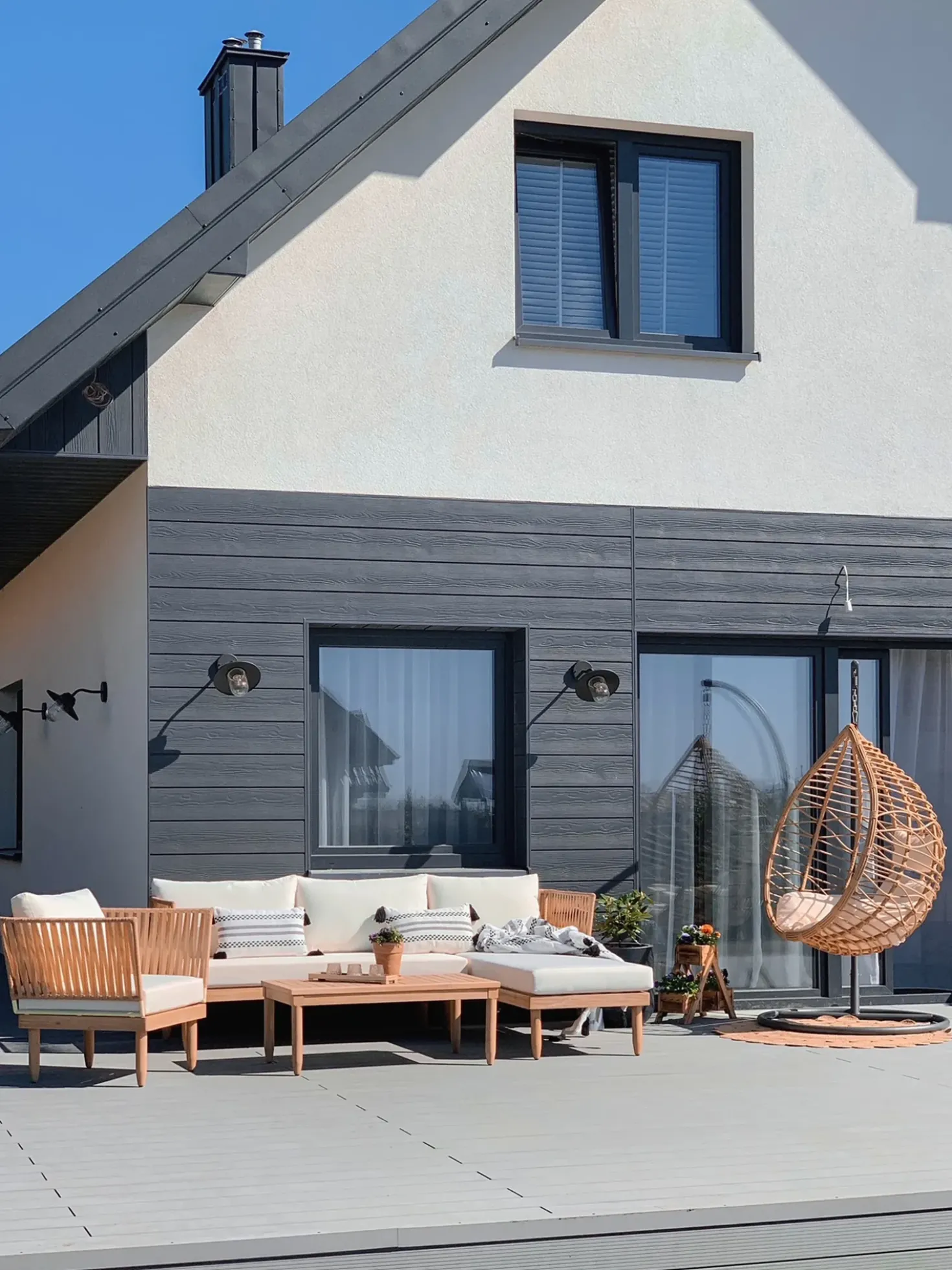 Set da giardino con tavolo 4 posti CREMONA Lato destro Legno d'acacia Bianco sporco