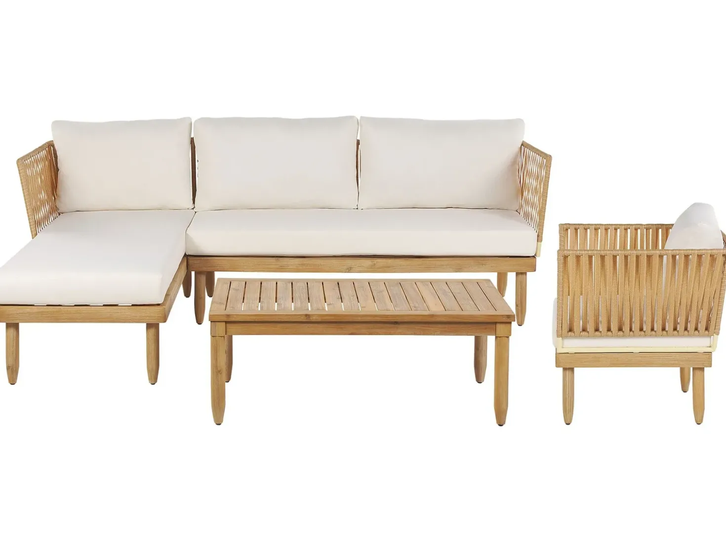 Set da giardino con tavolo 4 posti CREMONA Lato destro Legno d'acacia Bianco sporco