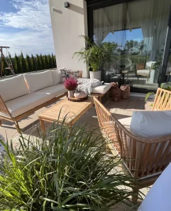 Set da giardino con tavolo 4 posti CREMONA Lato destro Legno d'acacia Bianco sporco