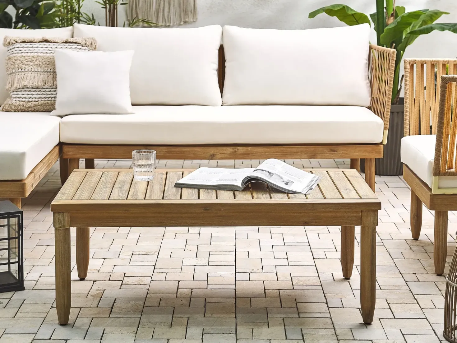 Set da giardino con tavolo 4 posti CREMONA Lato destro Legno d'acacia Bianco sporco