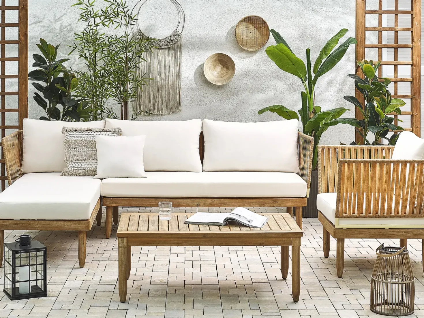 Set da giardino con tavolo 4 posti CREMONA Lato destro Legno d'acacia Bianco sporco