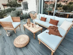 Set da giardino con tavolo 4 posti CREMONA Lato destro Legno d'acacia Bianco sporco