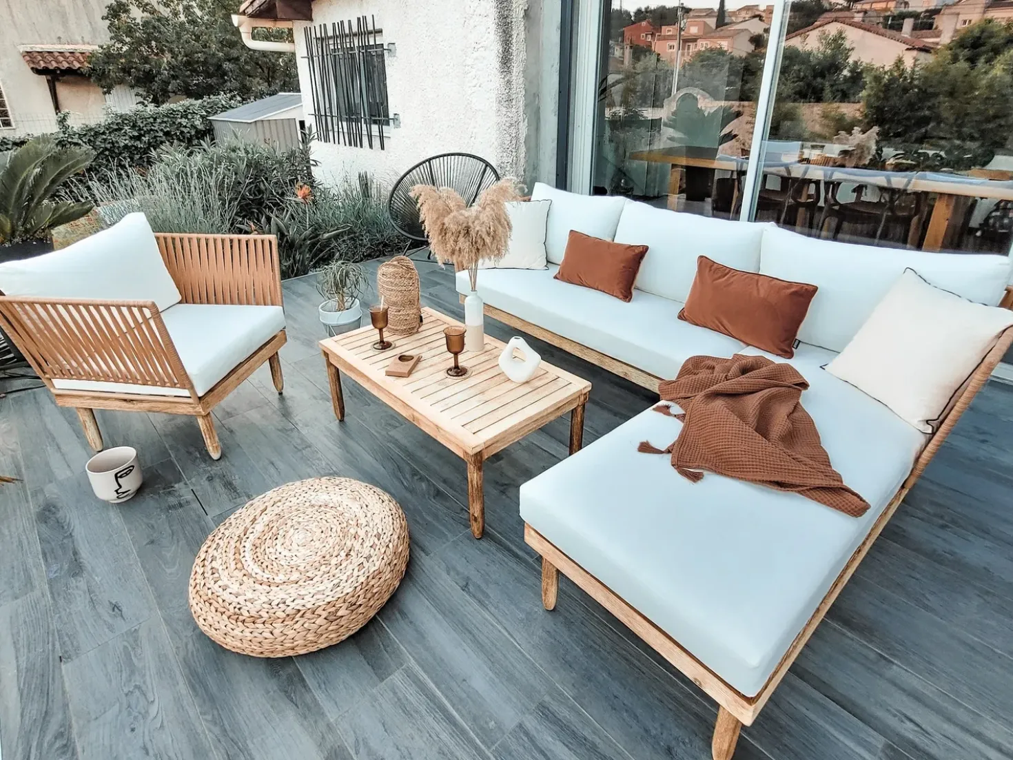 Set da giardino con tavolo 4 posti CREMONA Lato destro Legno d'acacia Bianco sporco