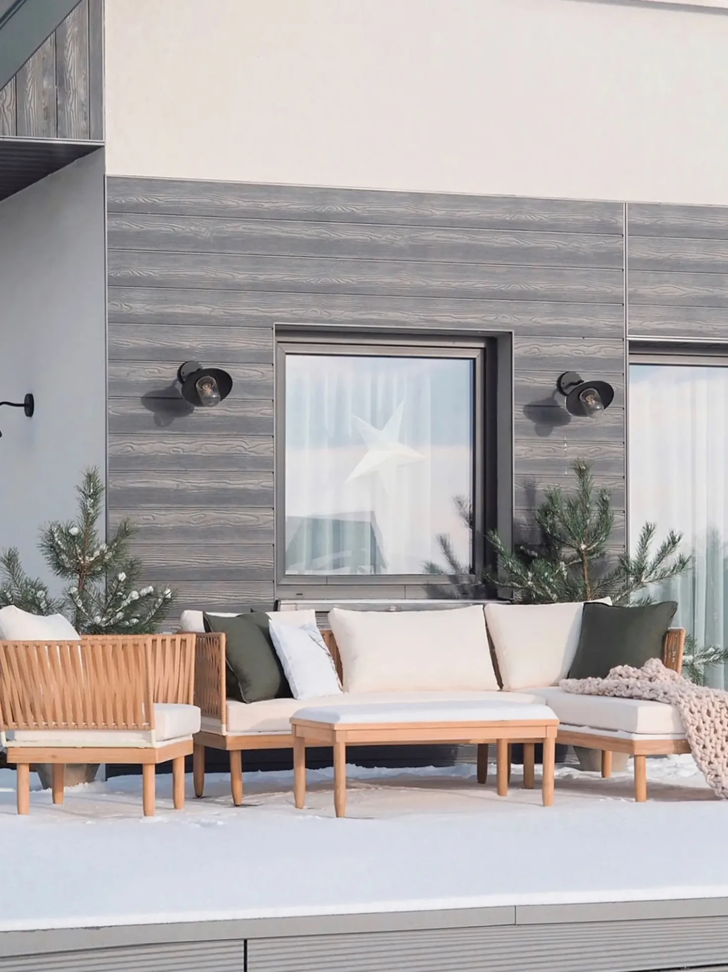 Set da giardino con tavolo 4 posti CREMONA Lato destro Legno d'acacia Bianco sporco