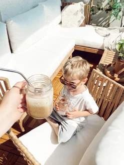 Set da giardino con tavolo 4 posti CREMONA Lato destro Legno d'acacia Bianco sporco