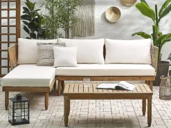 Set da giardino con tavolo 4 posti CREMONA Lato destro Legno d'acacia Bianco sporco