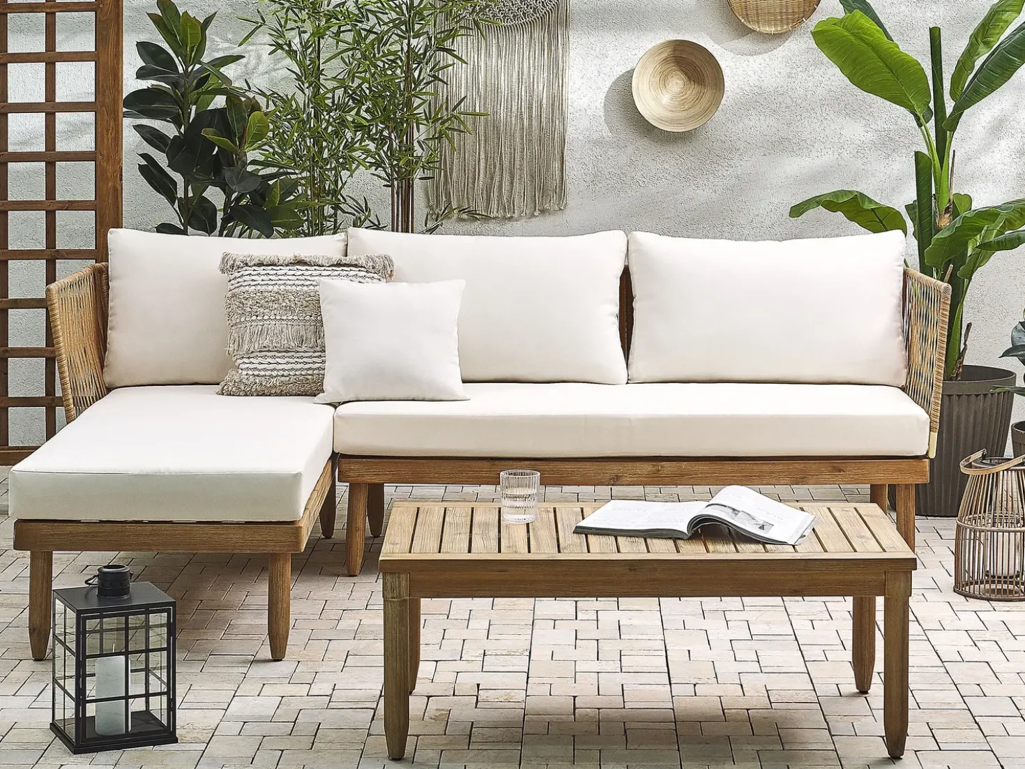 Set da giardino con tavolo 4 posti CREMONA Lato destro Legno d'acacia Bianco sporco