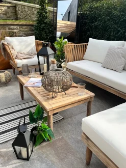 Set da giardino con tavolo 4 posti CREMONA Lato destro Legno d'acacia Bianco sporco