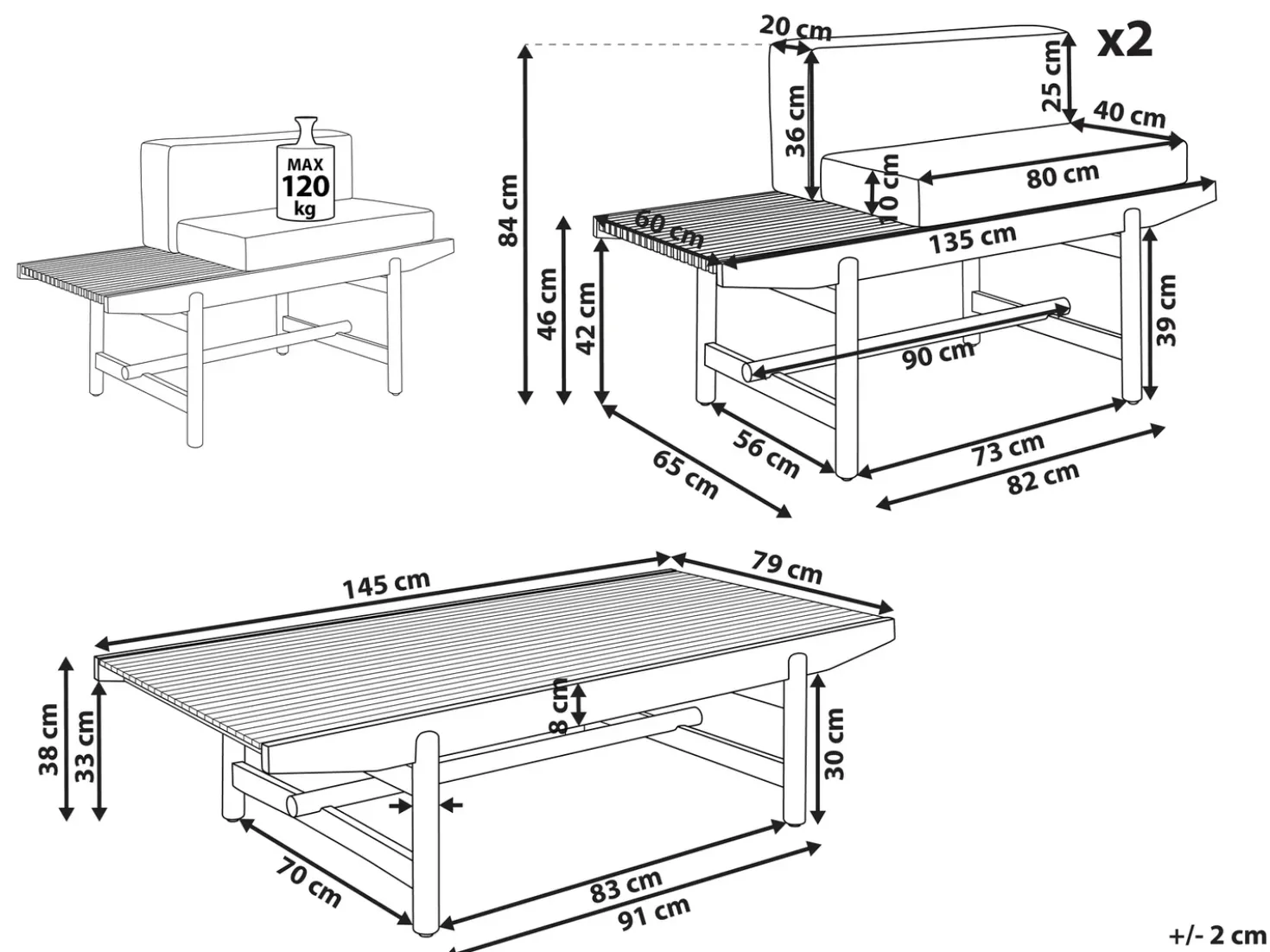 Set da giardino con tavolo 2 posti GIAVENO Legno d'acacia Bianco sporco