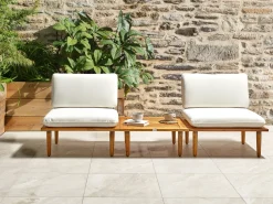 Set da giardino con tavolo 2 posti FRASCATI Modulare Legno di acacia certificato Bianco sporco
