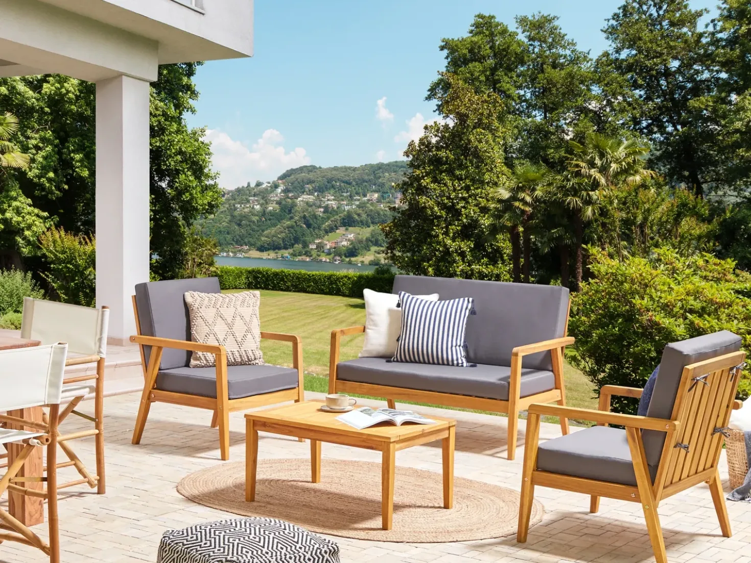 Set da giardino con tavolo 4 posti PALLANO Legno d'acacia Grigio scuro