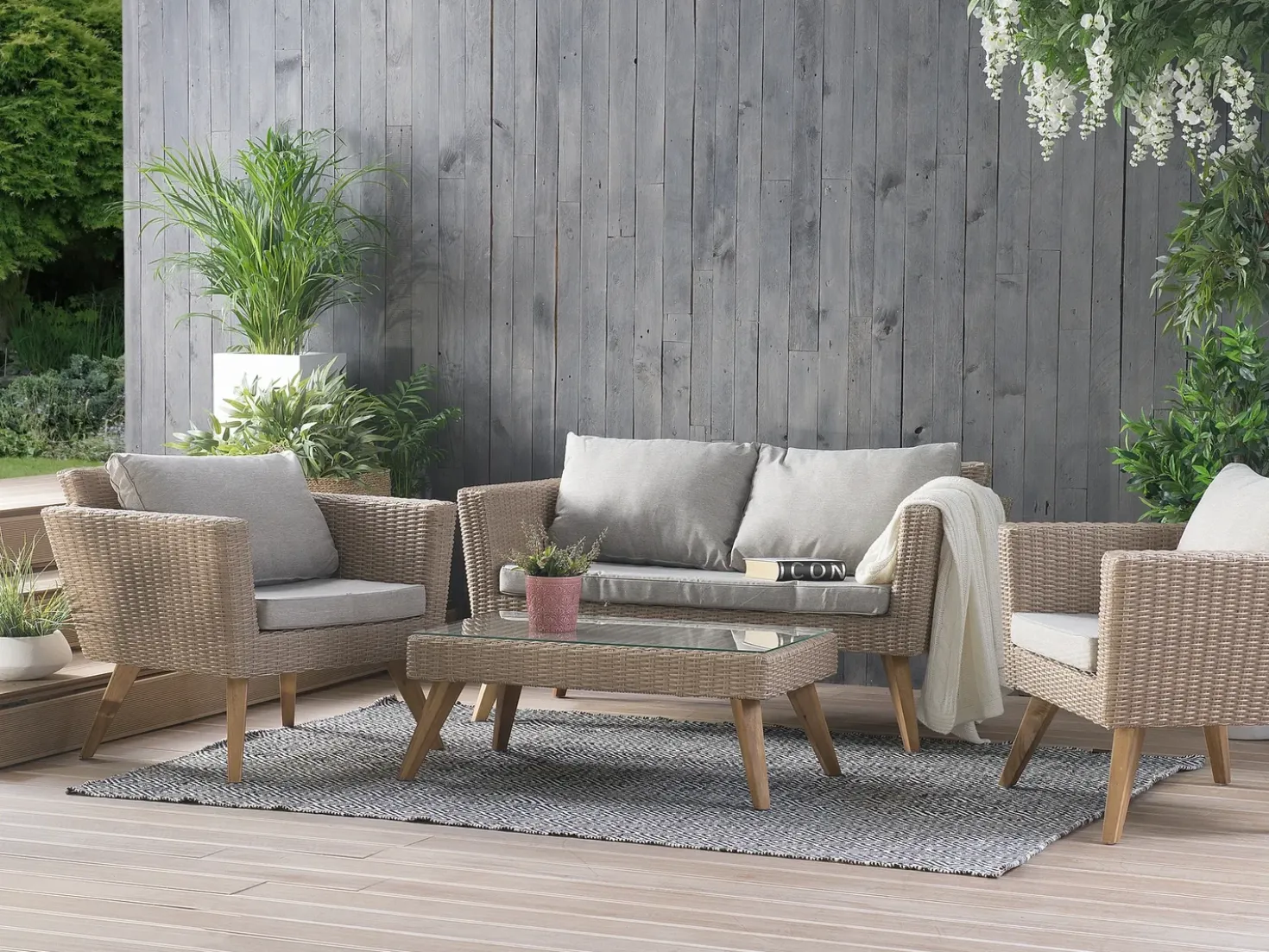 Set da giardino con tavolo 4 posti VITTORIA Rattan sintetico (PE) Grigio