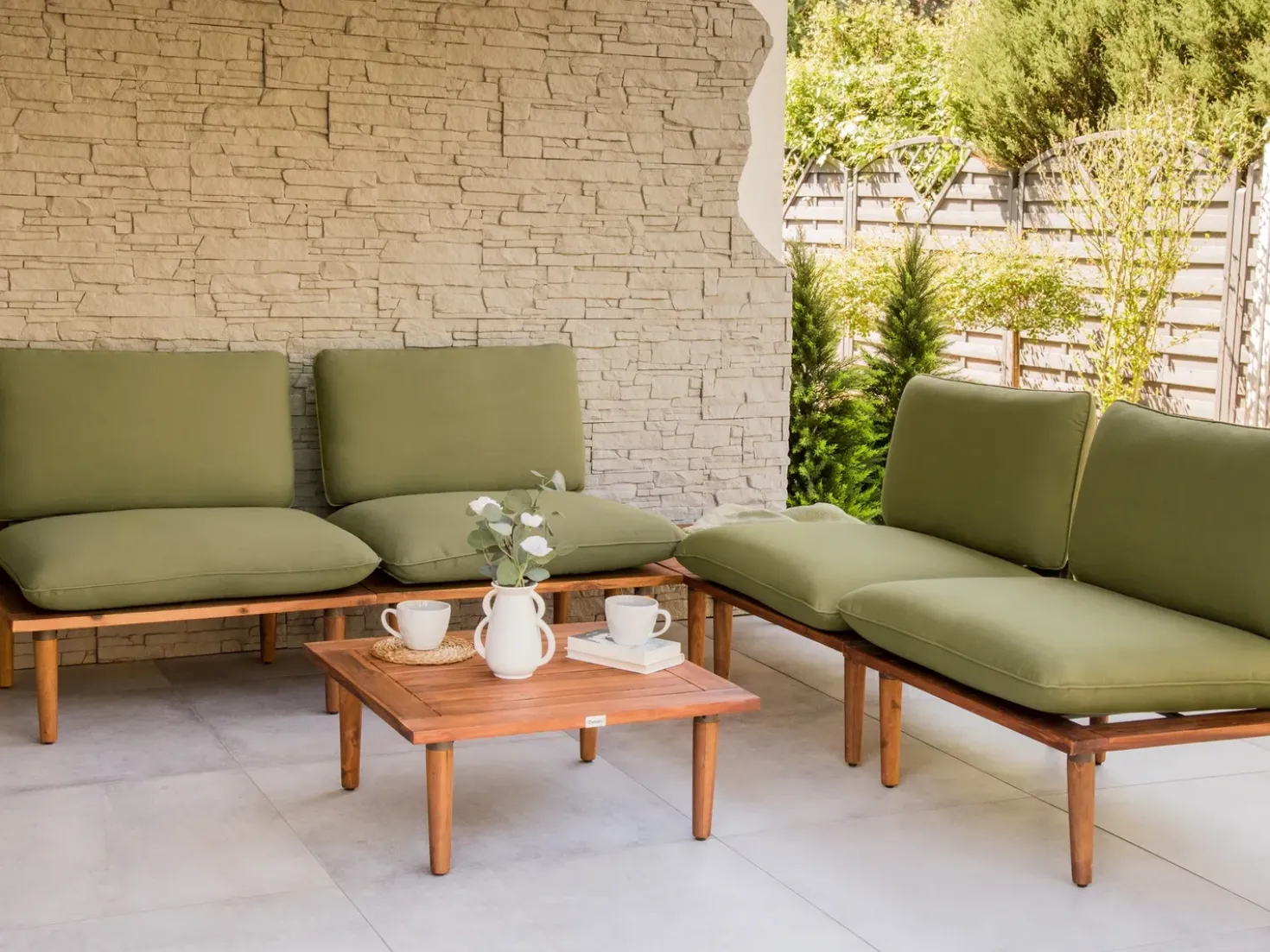 Set da giardino con tavolo 4 posti FRASCATI Modulare Legno di acacia certificato Verde oliva
