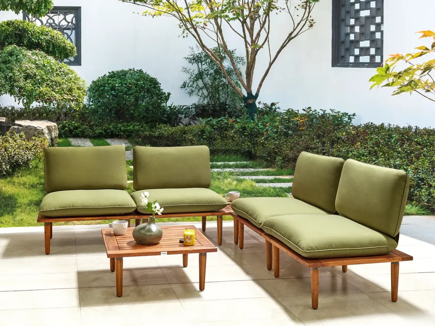 Set da giardino con tavolo 4 posti FRASCATI Modulare Legno di acacia certificato Verde oliva