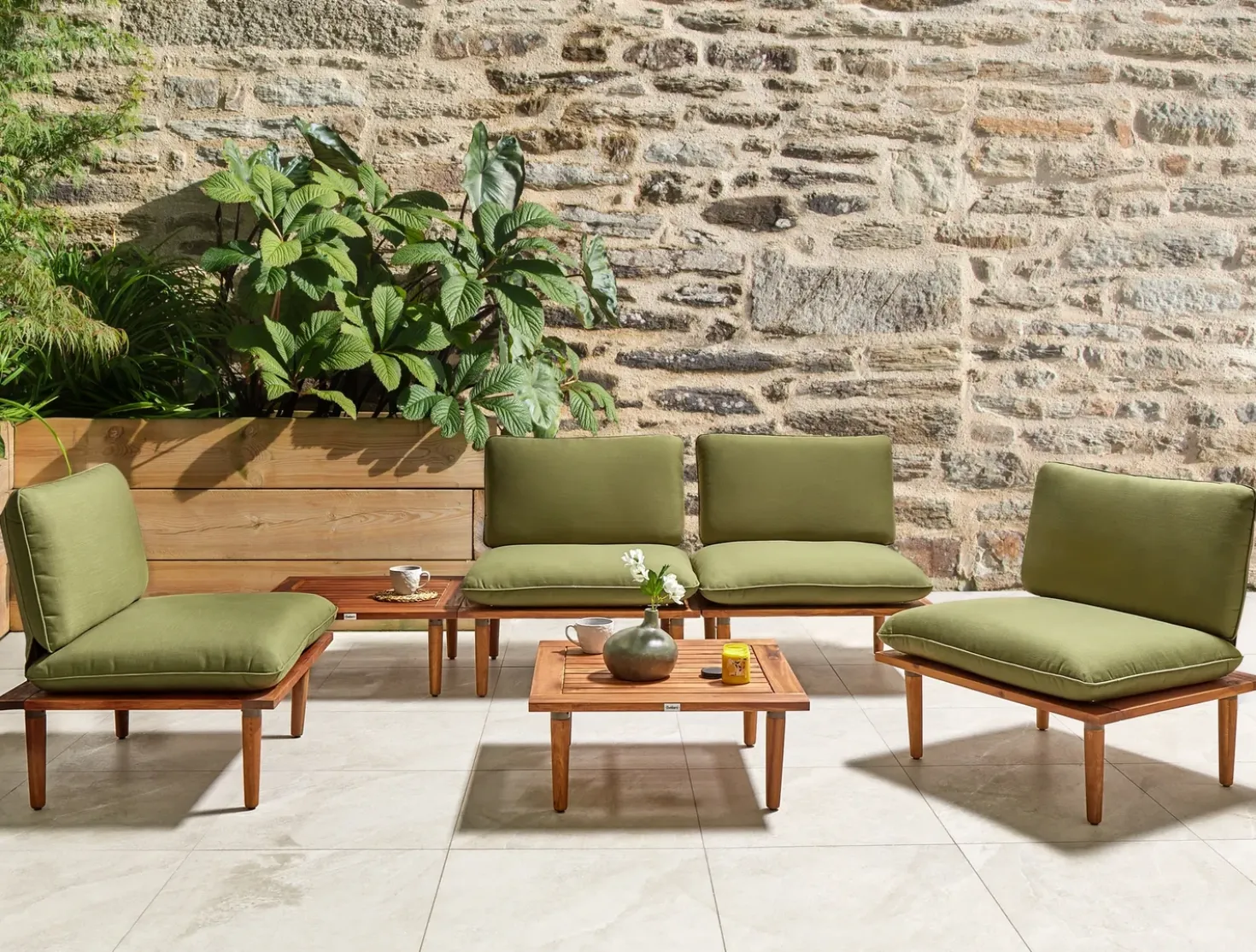 Set da giardino con tavolo 4 posti FRASCATI Modulare Legno di acacia certificato Verde oliva