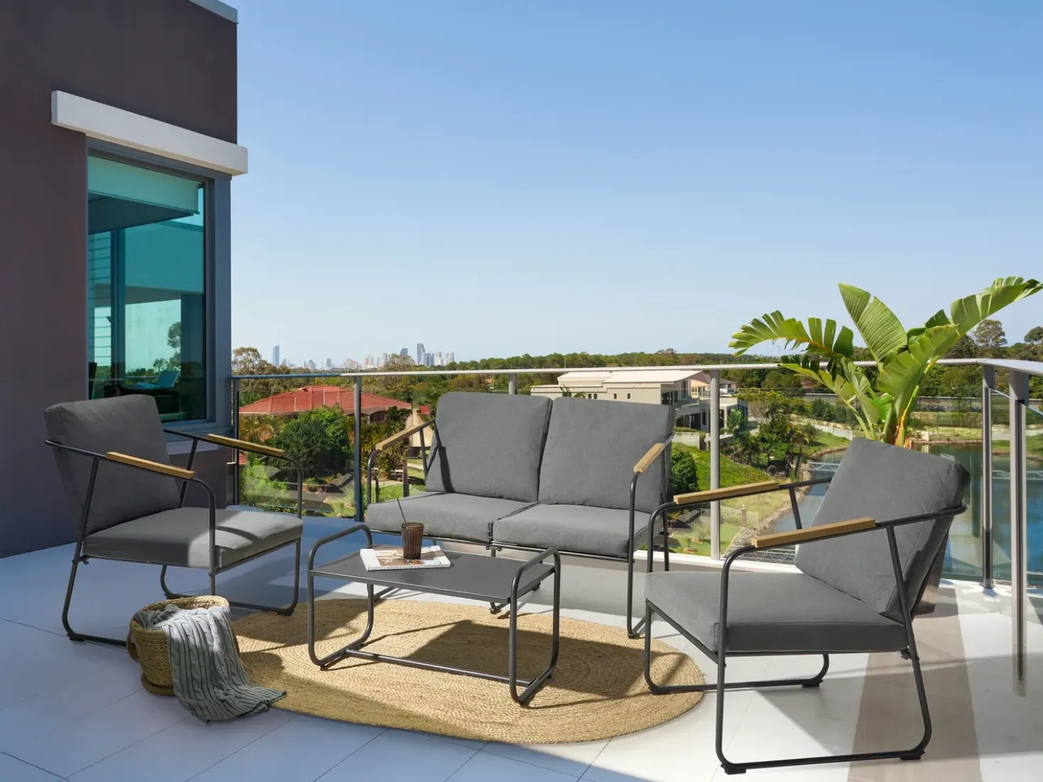 Set da giardino con tavolo 4 posti VEZZANA Metallo Grigio