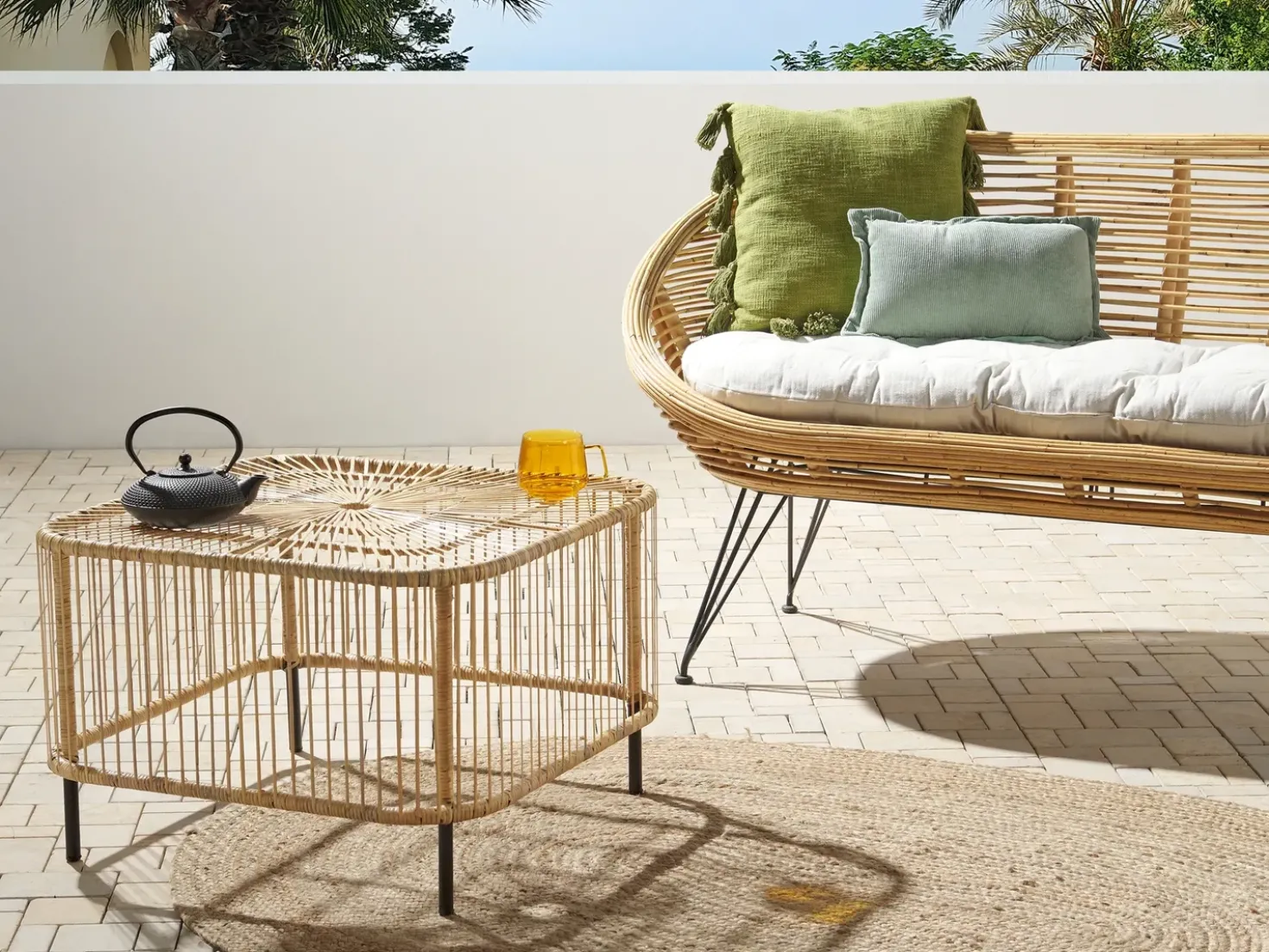 Set da giardino con tavolo 3 posti MARATEA/CESENATICO Rattan Naturale