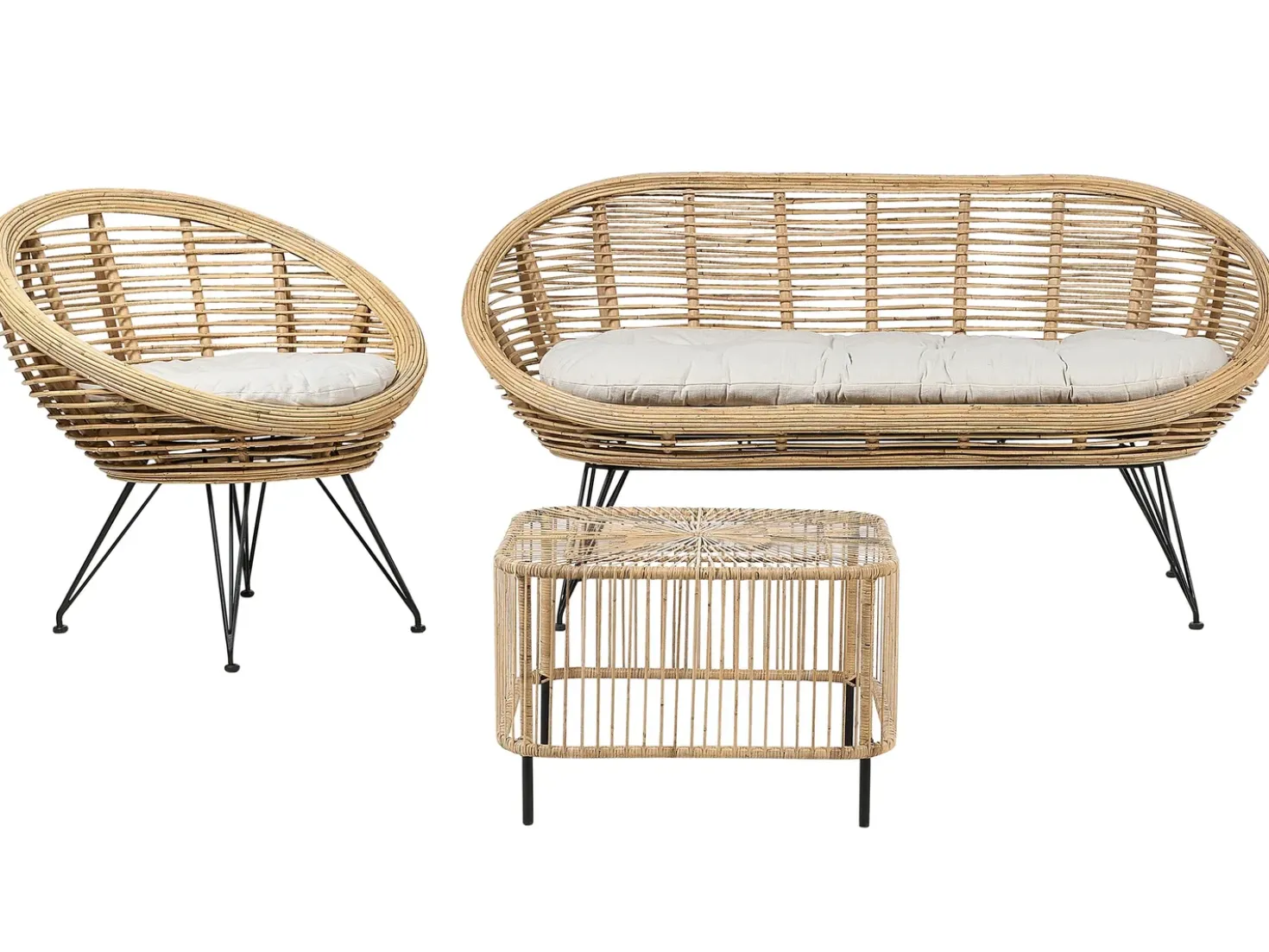 Set da giardino con tavolo 3 posti MARATEA/CESENATICO Rattan Naturale