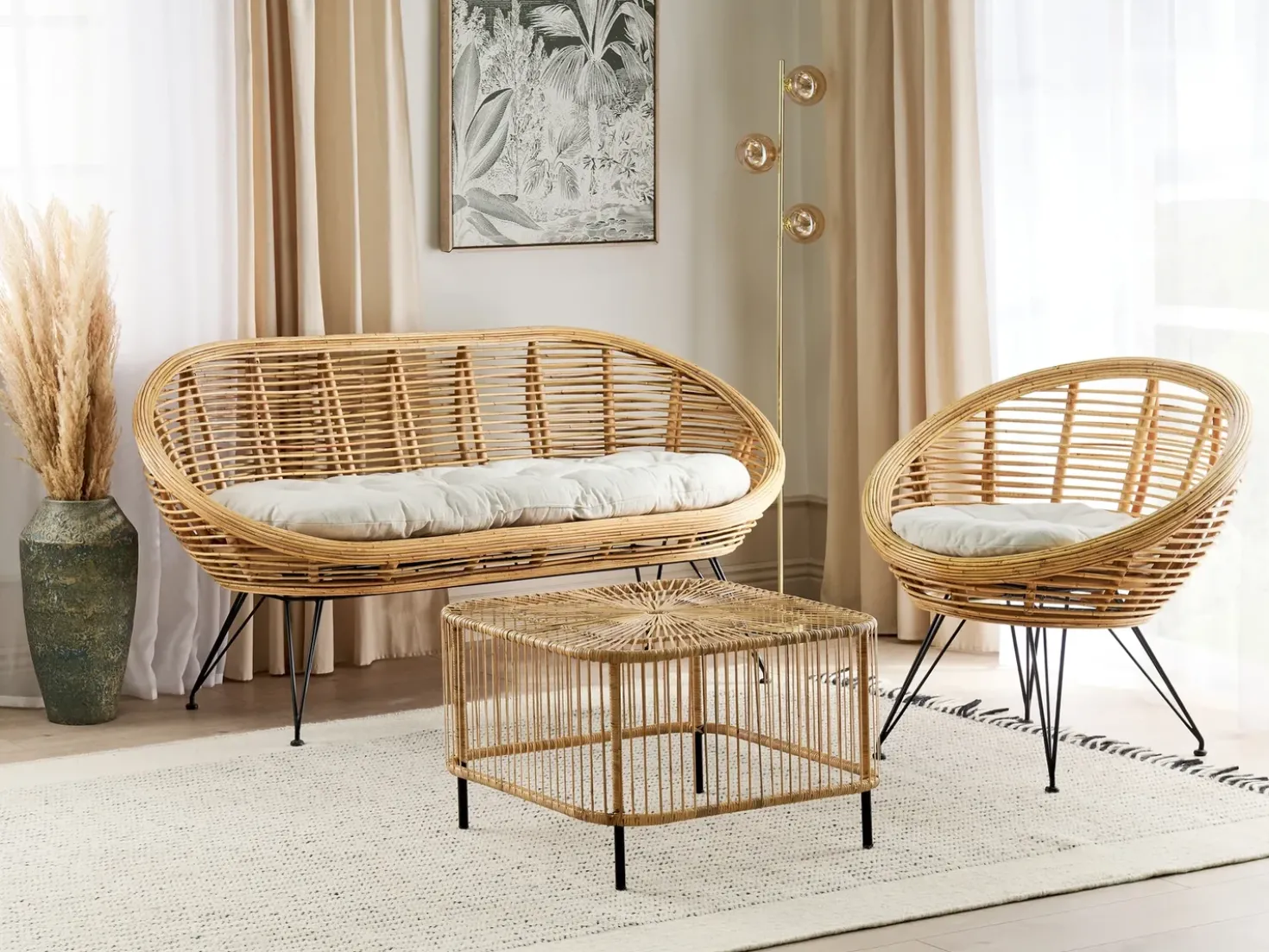 Set da giardino con tavolo 3 posti MARATEA/CESENATICO Rattan Naturale