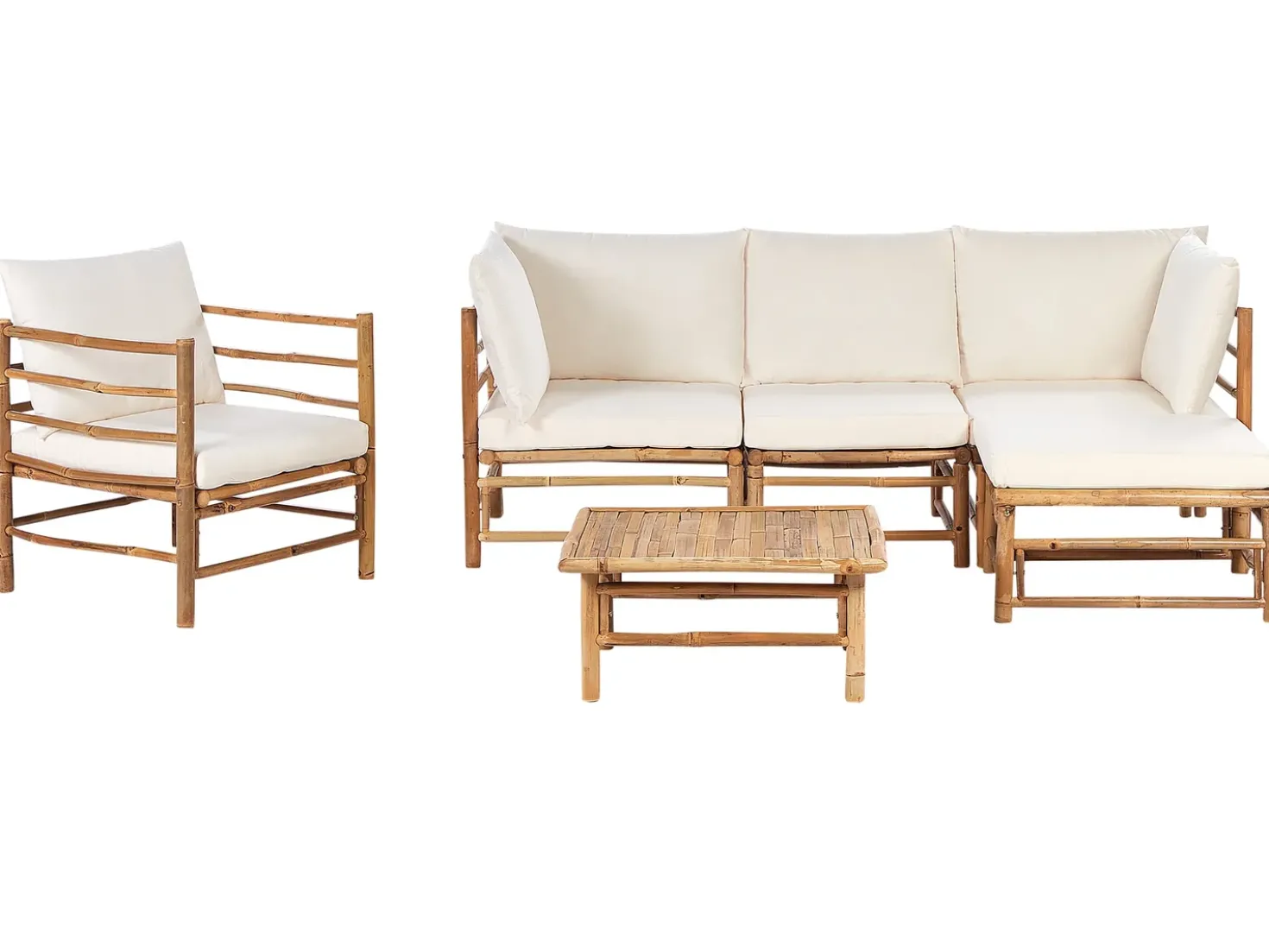 Set da giardino con tavolo 5 posti CERRETO Lato Sinistro Bambù Bianco sporco