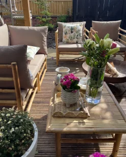 Set da giardino con tavolo 4 posti CERRETO Bambù Tortora