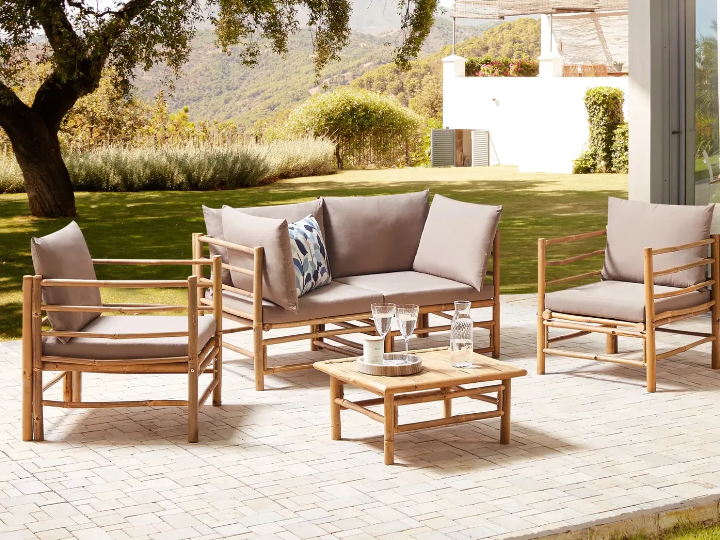 Set da giardino con tavolo 4 posti CERRETO Bambù Tortora