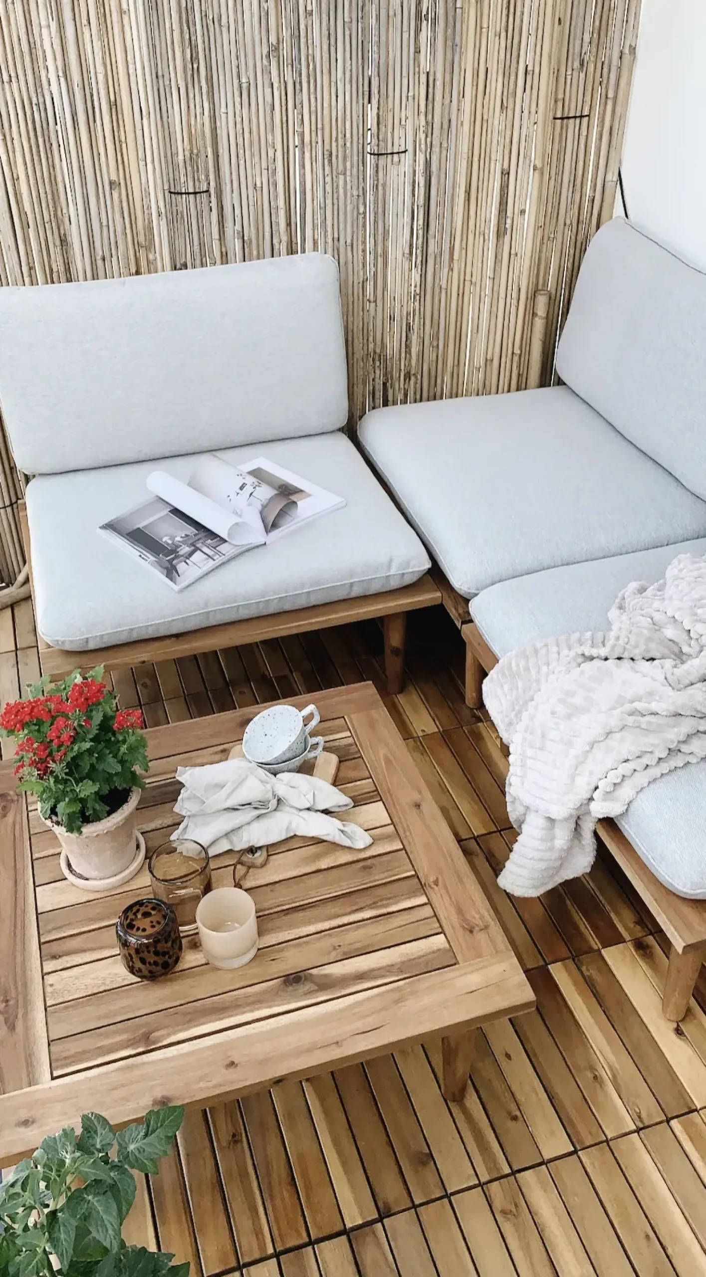 Set da giardino con tavolo 4 posti FRASCATI Modulare Legno di acacia certificato Grigio chiaro