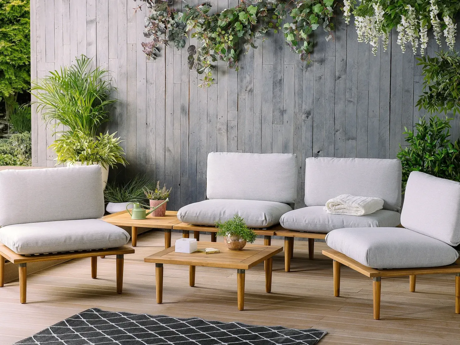 Set da giardino con tavolo 4 posti FRASCATI Modulare Legno di acacia certificato Grigio chiaro