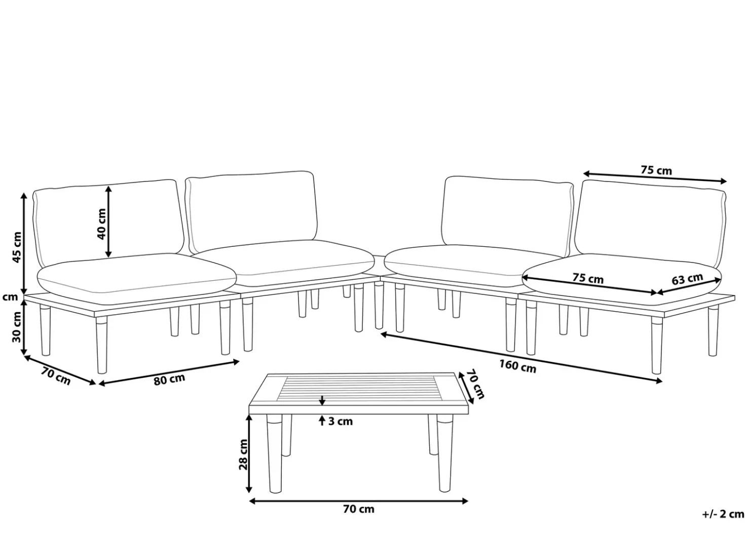 Set da giardino con tavolo 4 posti FRASCATI Modulare Legno di acacia certificato Grigio chiaro