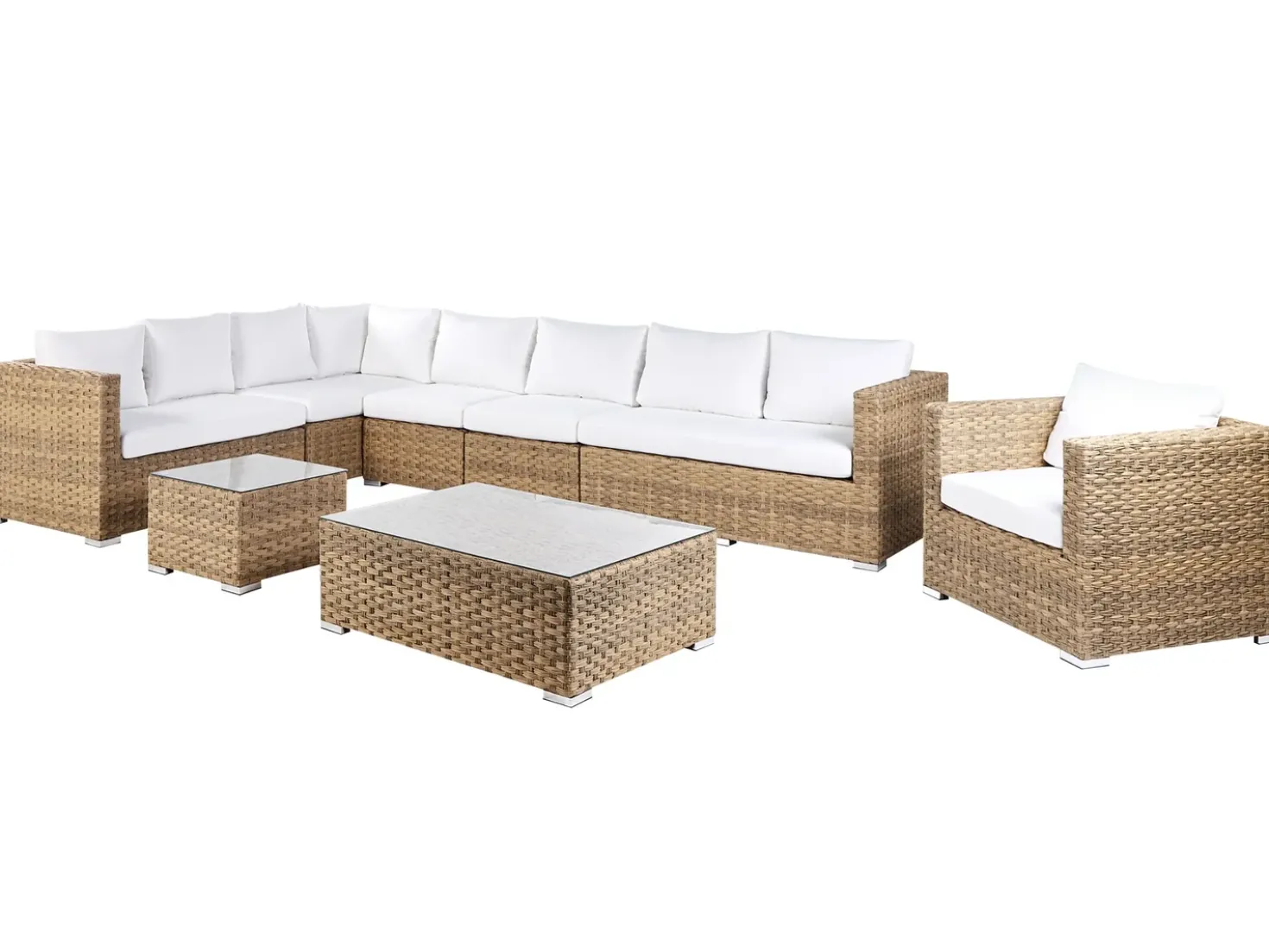 Set da giardino con tavolo 8 posti XXL Lato destro Modulare Rattan sintetico (PE) Marrone chiaro